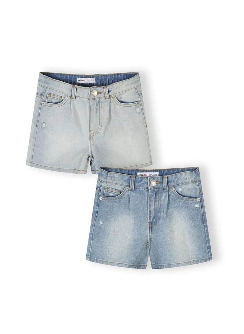 MINOTI Girls 2-pack high waist blue denim shorts adjustable belt loops